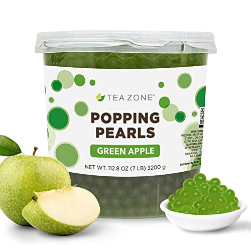 Tea Zone B2060 Green Apple Popping Pearls (7 lbs) for beverages, sweets, ice cream - Green Apple