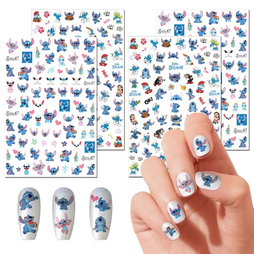 Lilo and Stitch Nail Stickers Cute Cartoon 3D Self Adhesive Nail Sticker Kawaii Designer Anime Nail Stickers for Girls Kids Women Manicure Tips Decoration (4 Sheets 260+ Decals)