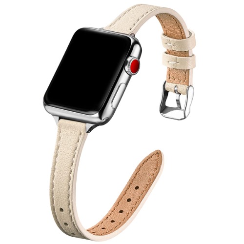 SUNFWR Compatible with Apple Watch Strap 38mm 40mm 41mm,Genuine Leather Strap Replacement,Slim&Thin Wristband for iwatch Series 7/6/5/4/3/2/1,SE(38mm 40mm 41mm,Lvory white&Silver)
