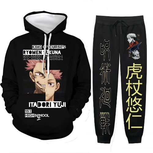 BICOPU Men's And Women's Anime Hoodies and Sweatpants Cosplay Hooded Sweatshirts Pant Tracksuits Suit - Large C