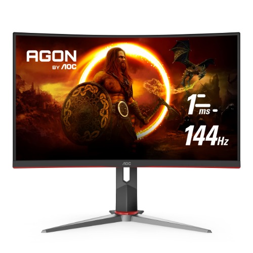 AOC CQ27G2 27" Super Curved Frameless Gaming Monitor QHD 2K, 1500R VA, 1ms, 144Hz, FreeSync, Height adjustable, 3-Yr Zero Dead Pixel, Black/Silver - 27 in 2K QHD Curved 144Hz 1ms