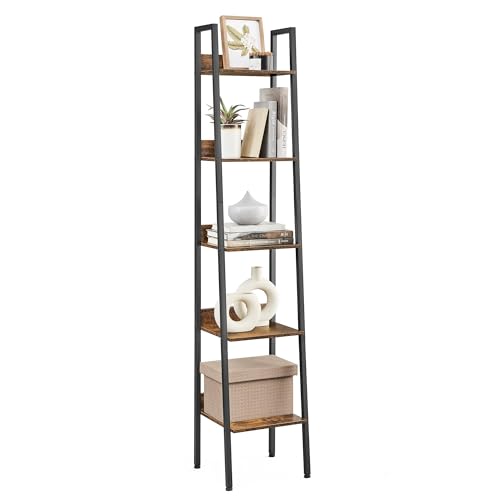 VASAGLE Bookshelf, 5-Tier Narrow Book Shelf, Bookcase for Home Office, Living Room, Bedroom, Kitchen, Rustic Brown and Black ULLS109B01 - Rustic Brown + Black - 5 Tier (11.8 x 13.3 x 66.9 Inches)