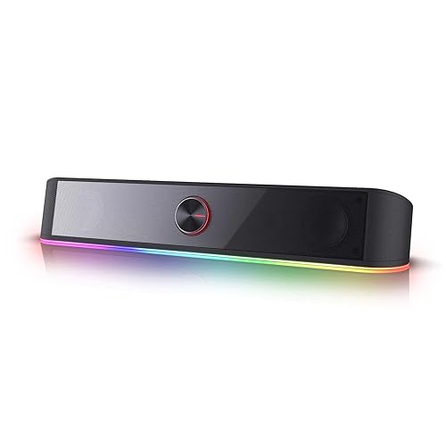 Redragon GS560 RGB Desktop Soundbar, 2.0 Channel Computer Speaker with Dynamic Lighting Bar Audio-Light Sync/Display, Touch-Control Backlit with Volume Knob, USB Powered w/ 3.5mm Cable, Black - Black