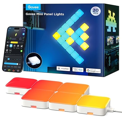 Govee Mini Panel Lights, RGBIC Wall Lights, Smart LED Wall Panels, Works with Matter, Alexa, Google Assistant, Sync with Music, DIY Pixel Lights for Home Decor, Gaming Room, Bedroom, 20 Pcs - 20 Pcs