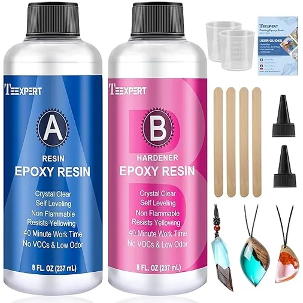 Epoxy Resin Crystal Clear Kit -16oz /474ml Casting Resin for Jewellery DIY Art Resin Coating Easy Cast Epoxy, with Instructions/Bonus Sticks/Graduated Cups/Beak Cover - 16oz Epoxy Resin Kit
