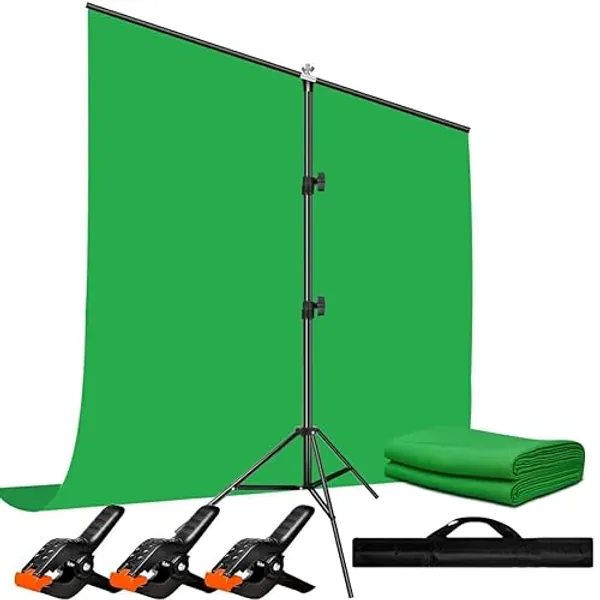 Heysliy Green Screen Background with Stand 2x2M/6.5x6.5Ft,1.5 x2M GreenScreen Photography Backdrop Kit for Gaming,Photo Studio,Stream,Chroma Key - 5 × 6.5FT Backrop and 5.1×6.5FT T Stand