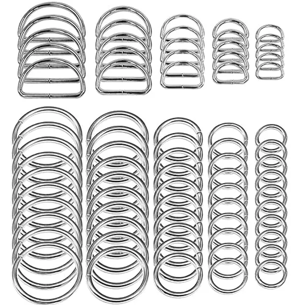 SENHAI 50 Pcs Assorted Sliver O Ring & 20 Pcs Multi-Purpose Metal D Ring for Hardware Craft Sewing Projects Handmade DIY Accessories