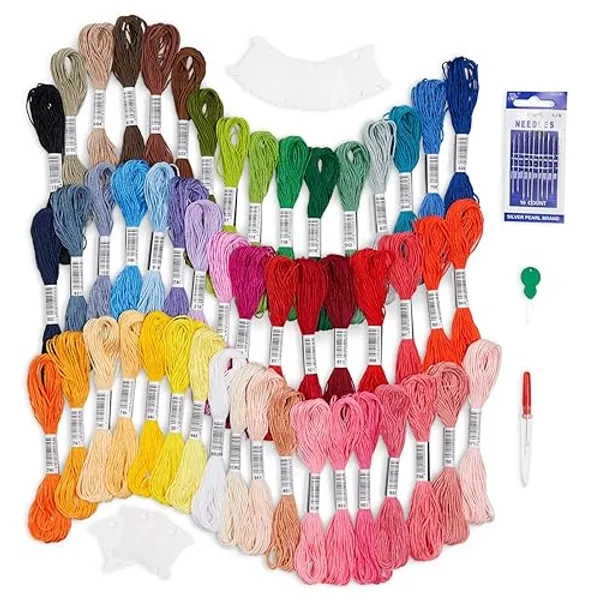 Avenfair Embroidery Threads 50 Skeins per Pack, Multi Color Embroidery Floss, Cross Stitch Threads, Friendship Bracelet Threads, with Free Needles, Floss Bobbins (50 Colors) - 50 Skeins