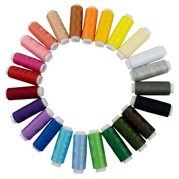 TRIXES 24 X Coloured Polyester Assorted Sewing Thread - Coloured Sewing Polyester Reels Kit - Multicoloured Sewing Accessories - Approximately 182 Metres per Polyester Spool - multicoloured