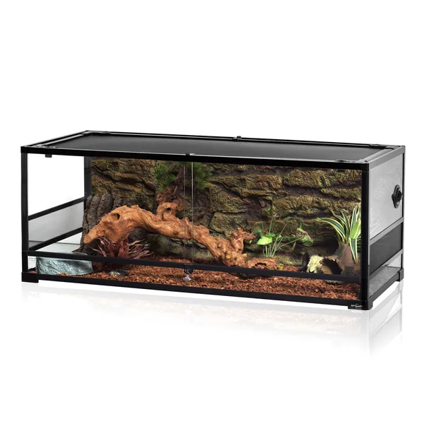 REPTI ZOO 67Gallon Reptile Large Terrarium Upgrade Glass Front Opening Tank Sliding Door with Screen Ventilation Reptile Terrarium About 48" x 18" x 18"(Knock-Down) - Black