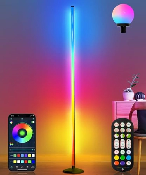 LanAqua Corner Floor Lamp,70" Smart RGBW LED Corner Lamp with Glow Ball Light,16 Million Colors Changing Corner Lamp with Remote and App Control,Music Sync & Timing Smart Floor Lamp for Living Room