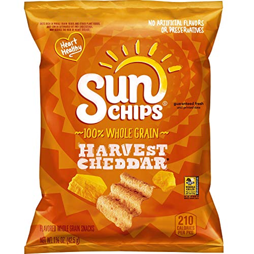 SunChips Multigrain Snacks, Harvest Cheddar, 1.5 Ounce (Pack of 64) - Harvest cheddar - 64 Count