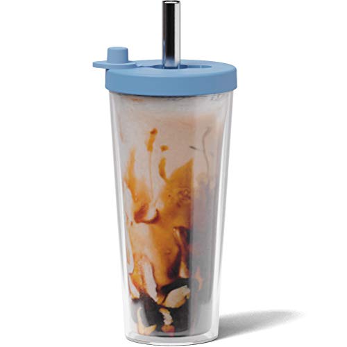 Dodoko Reusable Boba Cup and Straw Boba Tea Cup Bubble Tea Cup Reusable Iced Coffee Cup Cold Coffee Cup Smoothie Cup with Lid and Straw Smoothie Cup to go Smoothie Tumbler 17 oz - Breeze Blue - Breeze