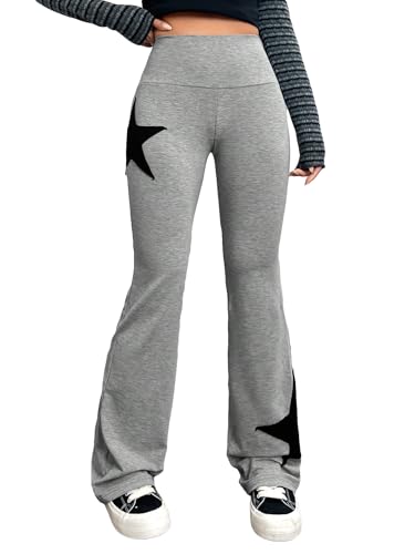 SOLY HUX Women's Flare Leggings High Waisted Sweatpants Bell Bottoms Bootcut Yoga Pants - Small - Grey Star