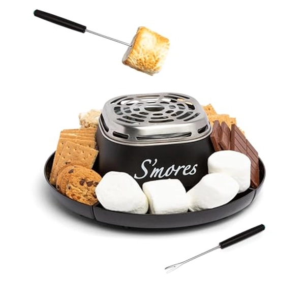 Nostalgia Tabletop Indoor Electric S'mores Maker - Smores Kit With Marshmallow Roasting Sticks and 4 Trays for Graham Crackers, Chocolate, and Marshmallows - Movie Night Supplies - Black - S'mores Maker Black