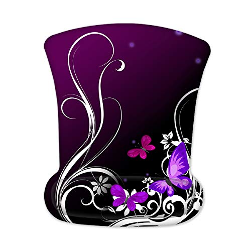 LUXBURG Ergonomic Gaming Mouse Pad with Memory Foam Wrist Support | Comfortable Oval Shape Anime Mouse Mat | Non-Slip Rubber Base Extended Mouse Mat For Laser and Optical Mouse - Butterflies Artwork - Butterflies Artwork