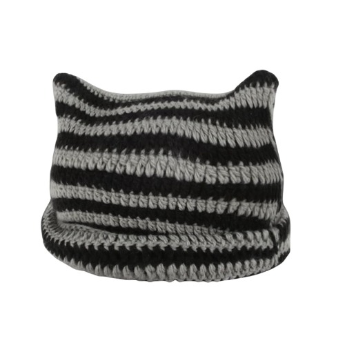Domisola Women Cat Ear Beanie Hat Slouchy Striped Knit Hat Trendy Winter Warm Crochet Cap