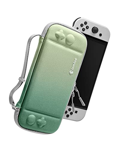 tomtoc Slim Carrying Case for Nintendo Switch/OLED Model, Protective Switch Case with 10 Game Cartridges, Hard Portable Travel Case, with Original Patent and Military Grade Protection, Matcha Green - Matcha Green