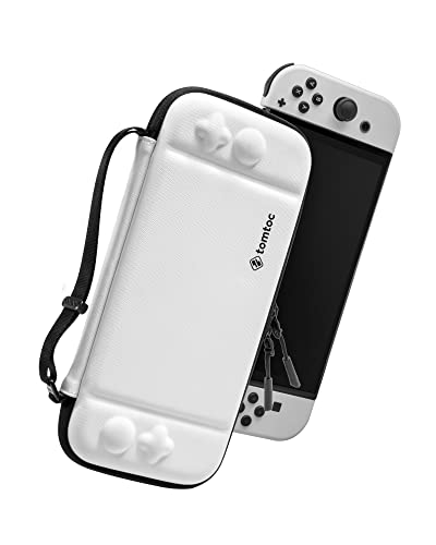 tomtoc Slim Carrying Case for Nintendo Switch / OLED Model, Protective Switch Sleeve with 10 Game Cartridges, Hard Portable Travel Carry Case, with Original Patent and Military Grade Protection, White - White