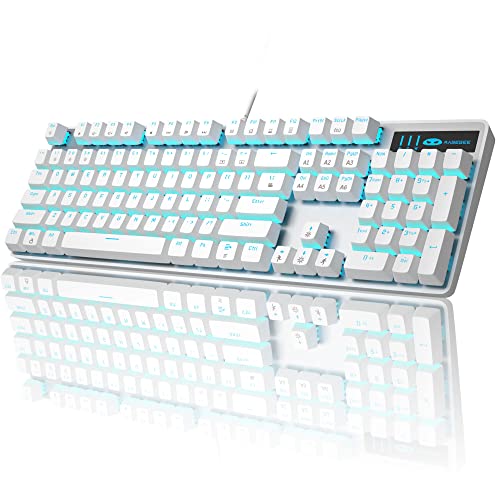 MageGee Mechanical Gaming Keyboard, Wired USB Adjustable Backlight Keyboard, New Mechanical Storm 100% Anti-ghosting Keyboard with Blue Switches for Windows PC/MAC Games (White) - White