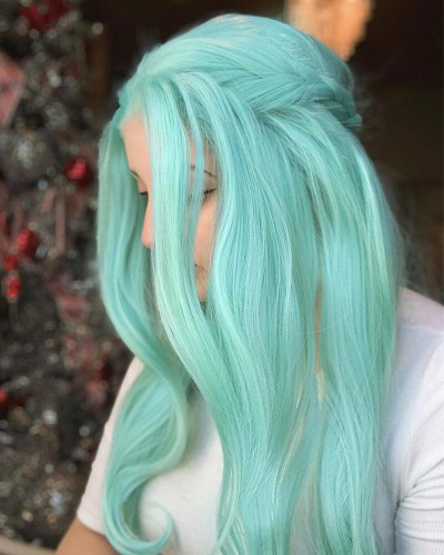 Long Green Blue Synthetic Lace Front Wig WT020 | Default Title