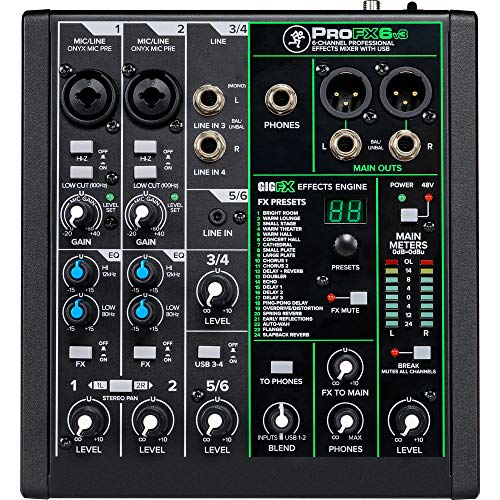 Mackie ProFXv3 Series, 6-Channel Professional Effects Mixer with USB, Onyx Mic Preamps and GigFX effects engine - Unpowered (ProFX6v3) - Audio Mixing Console - 6-Channel