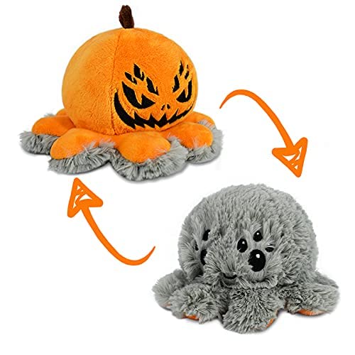 TeeTurtle | The Original Reversible Spider Plushie | Patented Design | Sensory Fidget Toy for Stress Relief | Gray and Pumpkin | Show Your Mood Without Saying a Word!
