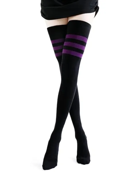 Kayhoma Extra Long Cotton Stripe Thigh High Socks Over the Knee High Plus Size Stockings…