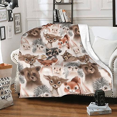 JASMODER Winter Cute Forest Animals Throw Blanket Warm Ultra-Soft Micro Fleece Blanket for Bed Couch Living Room - 80"x60" for Adults