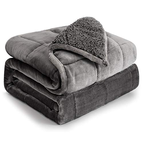 Cottonblue Weighted Blanket 15 lbs 60x80 inches, Queen Size Flannel and Shaggy Sherpa Warm Heavy Blanket, Great for Calming and Relax, Fluffy Soft Bedding Blankets,Grey - 60 x 80 15 lb - Grey