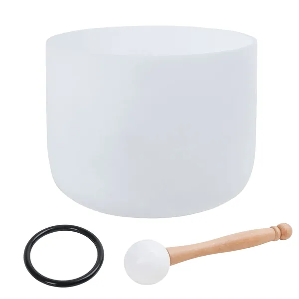 8 Inches Crystal Singing Bowl 432hz Perfect Pitch F Note Heart Chakra with O-ring Sound Bowl and Silicone Striker For Yoga and Meditation and Sound Healing (white 432hz F note) - white 432hz F note