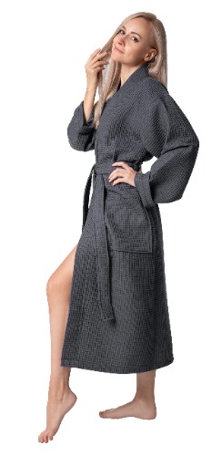 Bagno Milano Waffle Robe for Women - Turkish Cotton Bathrobes for Women Made in Turkey - Small-Medium Grey