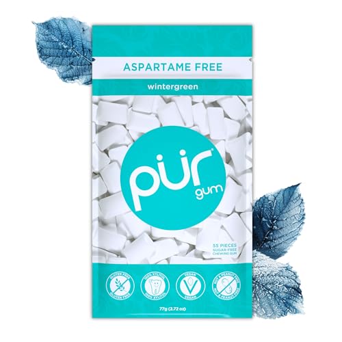 PUR Gum | Aspartame Free Chewing Gum | 100% Xylitol | Natural Wintergreen Flavored Gum, 55 Pieces (Pack of 1) - Wintergreen - 55 Count (Pack of 1)