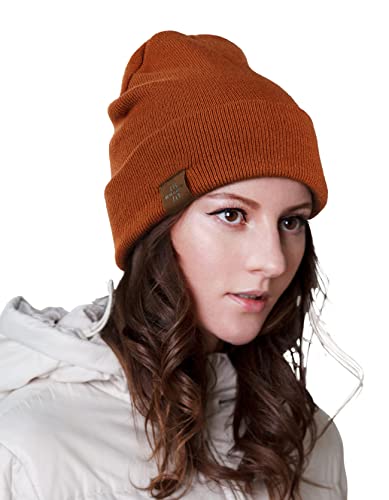 Winter Beanie Hat Acrylic Knit Hats for Men Women Soft Warm Unisex Cuffed Beanie - One Size - Dark Orange