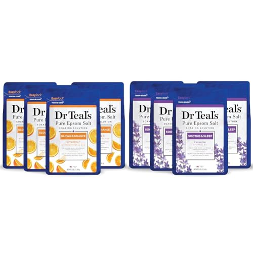 Dr Teal's Epsom Salt Soak with Vitamin C & Lavender, 12 lbs (4 Packs of 3 lbs) (Packaging May Vary) - Vitamin C+ Pure Epsom Salt