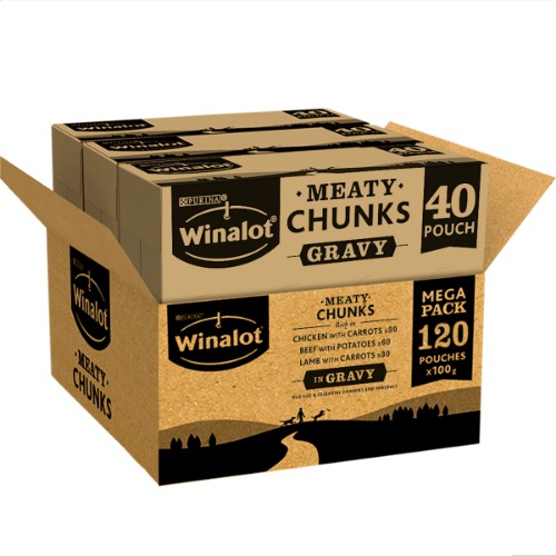 Winalot Adult Dog Food Pouch Mixed in Gravy, 100 g (Pack of 120) Brown