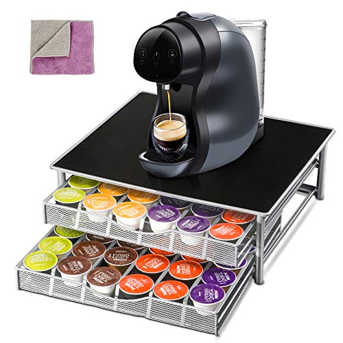 Masthome Coffee Pod Holder, 72 Dolce Gusto Pod Holders, 2 Tier Coffee Capsules Storage Drawer with Stand & Non-Slip Feet, Send Cleaning Cloth, 39 x 35 x 13.8 CM, Black - Black 2-tier - 72 Capsules - Dolce Gusto