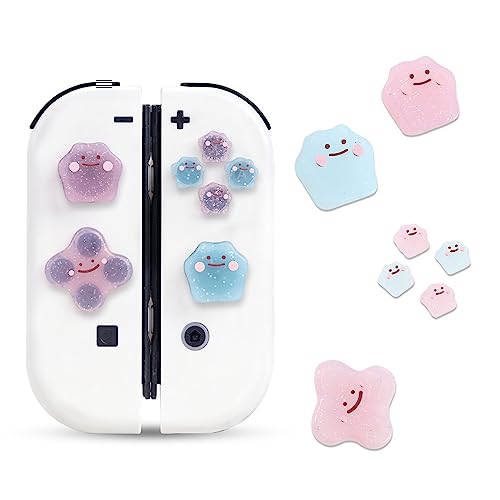 Jusy Cross D-Pad Button Caps Thumb Grips Set, Compatible with Nintendo Switch/OLED, Cute 3D Soft Silicone ABXY Buttons Sticker Joystick Cover Caps, 132 - 132