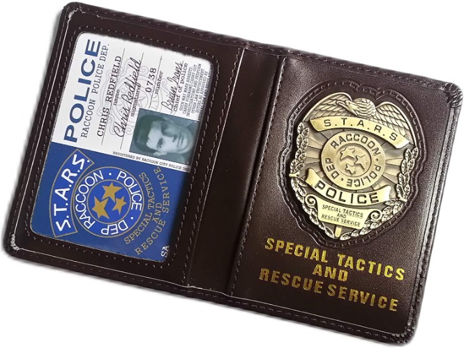 Resident Evil Biohazard S.T.A.R.S RPD Badge Holder Leather Wallet Jill Valentine ID Holder Chris Leon Wesker Cosplay Commuter Pass Holders with Metal Badge (Chris Redfield)