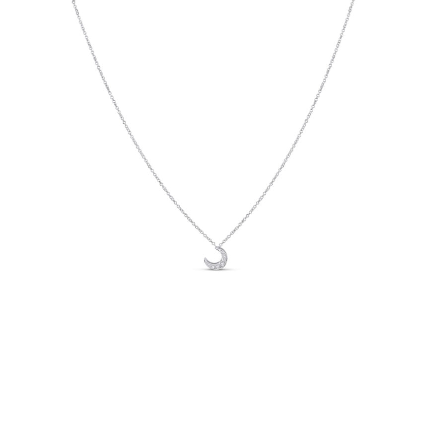 Crescent Moon Necklace Gold With Diamonds - 14K White Gold