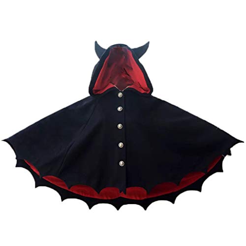 DUNHAO COS Lolita New Devil Ears Bat Cloak Shawl Woolen Coat Cosplay Female Autumn Winter Coat Black