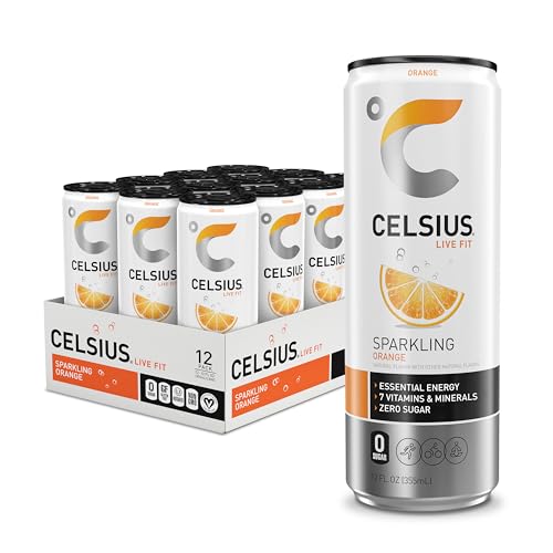 CELSIUS Sparkling Orange, Functional Essential Energy Drink 12 Fl Oz (Pack of 12) - Sparkling Orange - 12 Fl Oz (Pack of 12)