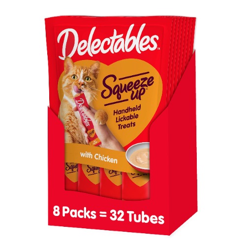 Hartz Delectables Squeeze Up Interactive Lickable Wet Cat Treats for Adult & Senior Cats, Multiple Flavors - Chicken 4 Count (Pack of 8)