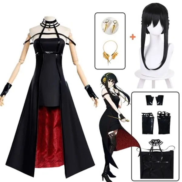 Anime Spy X Family Yor Forger Cosplay Costume Wig Dress Suit Black Red Skirt Set Yor Briar Earring Long Hair Women Clothes Party - Cosplay Costumes - AliExpress