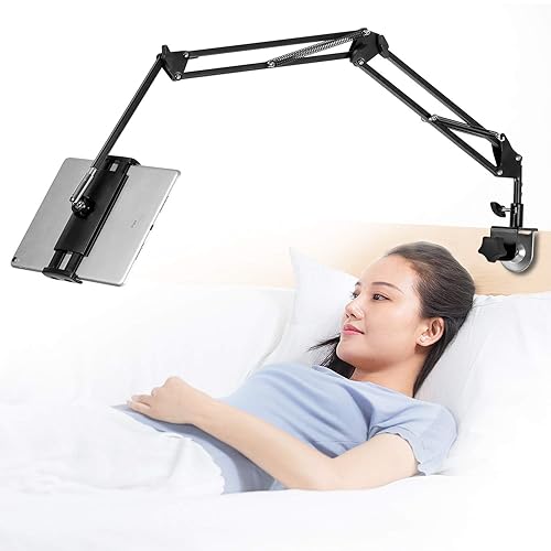Tablet Stand Adjustable,Foldable Tablet Stand for Bed,Aluminum Universal Flexible Tablet Holder with 360 Degree Rotation Compatible with iPad/iPhoneX/iPad Pro/N-Switch,or Other 4.5~12.9 Inches Devices - Black