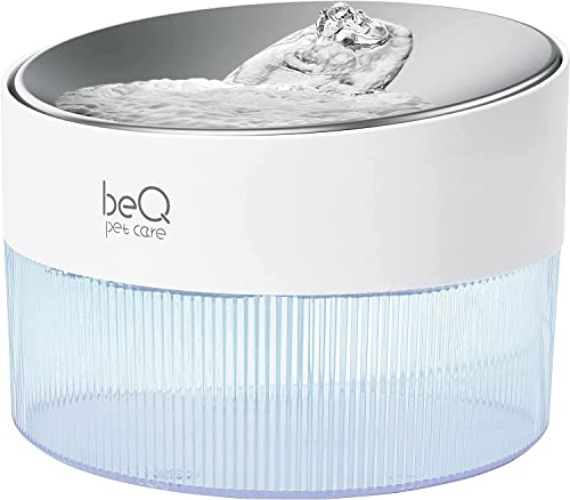 Upgrade beQ Automatic Water Fountain,2.5L/84oz Inside Ultra-Quiet Stainless Steel pet Water Dispenser,BPA Free,Visible Water Level,with a Large Size Filter,Suitable for Cats & Small Dogs - Stainless Steel