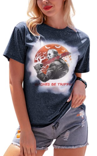 Halloween Shirts for Women The Boys of Fall Bleached Novelty Horror Movie Graphic Tshirt Short Sleeve Squad Tshirt Tops - Blue4 - XX-Large