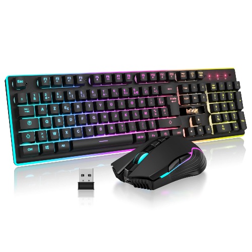 RedThunder K10 Ensemble Clavier et Souris Gaming sans Fil, AZERTY FRANÇAIS, Rétroéclairage LED 3800mAh Batteries Rechargeables, Clavier Anti-ghosting + Souris 7D 3200DPI pour PC Gamer (Noir)