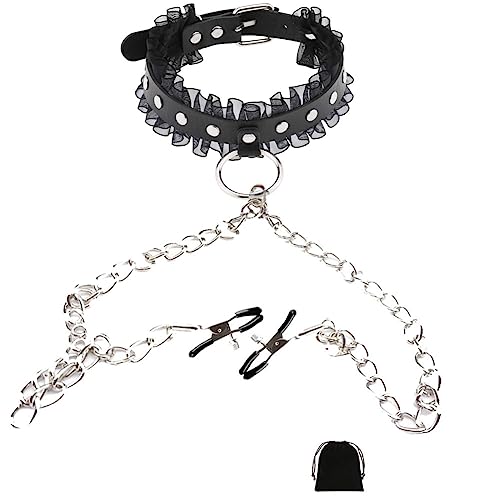 Nipple Clamps Necklaces with Chain for Women Sexy Nipple Ring with Necklaces Adjustable Nipple Noose Fake Nipple Ring Non Piercing Nipple Jewelry - Black-5