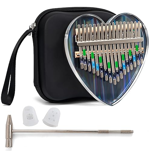 LUCKIPLUS Rainbow Kalimba Thumb Piano Heart-Shaped Acrylic 17 Keys Finger Piano Portable Mbira Musical Instruments Cute Christmas Gift with Tune Hammer and Study Instruction for Adults Beginners - Rainbow/Heart Shaped